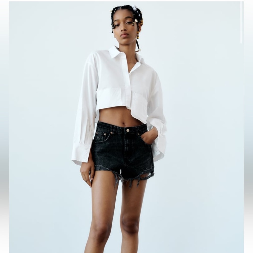 zara high rise black denim shorts size 0